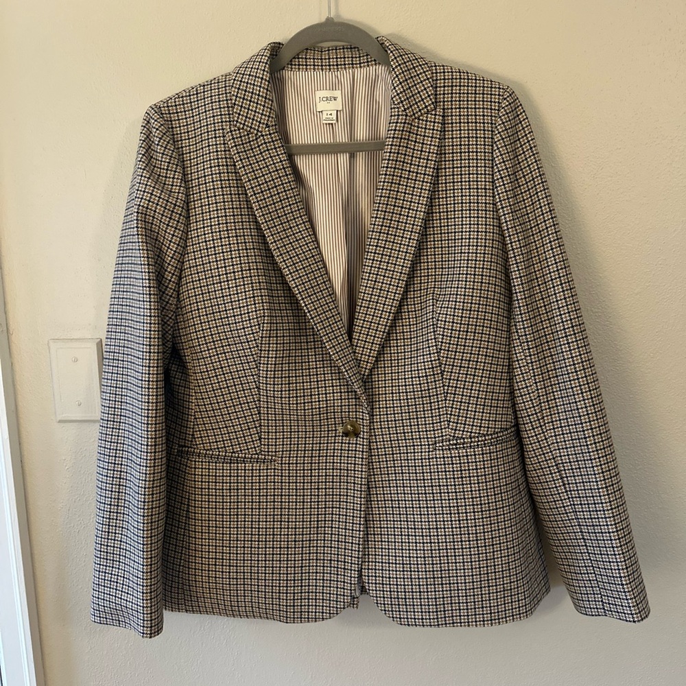 J. Crew Women's Black and White Checked Blazer